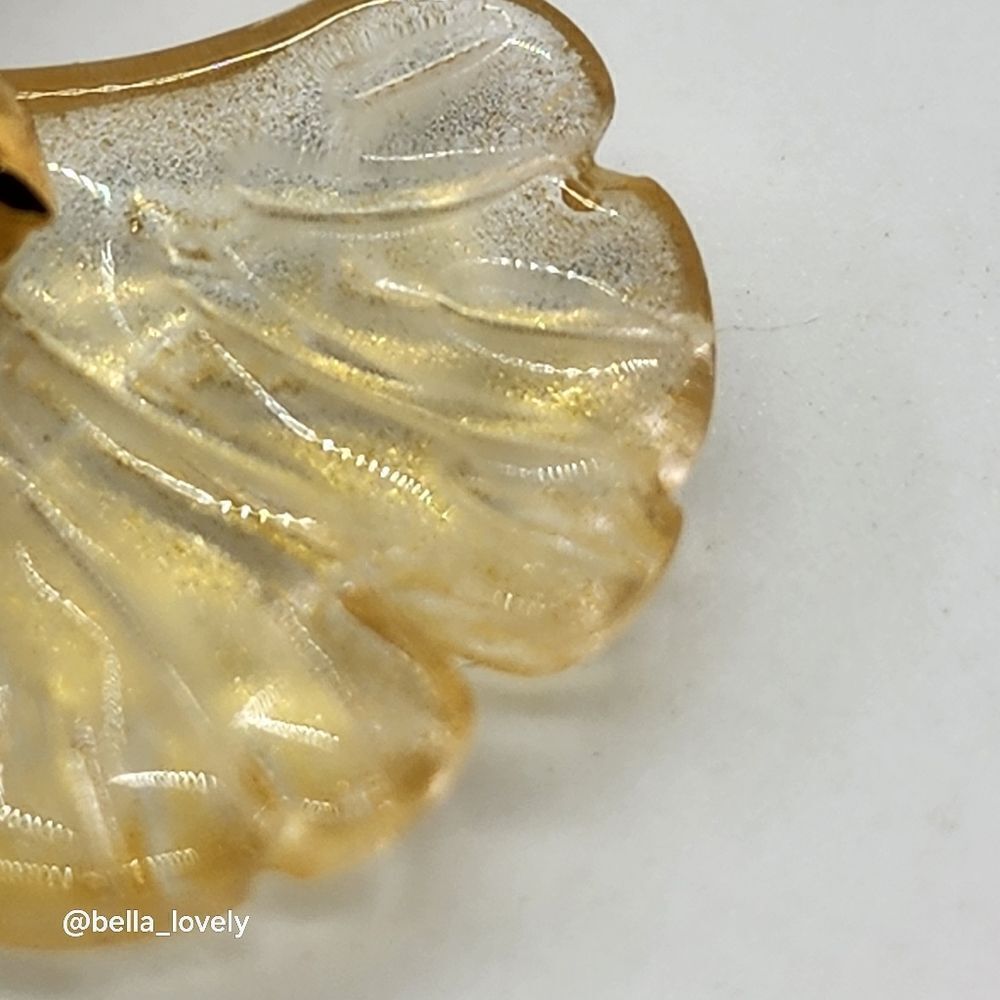 Petite Carved Golden Quartz Ginko Leaf Handmade Pendant With Gold Toned Bail